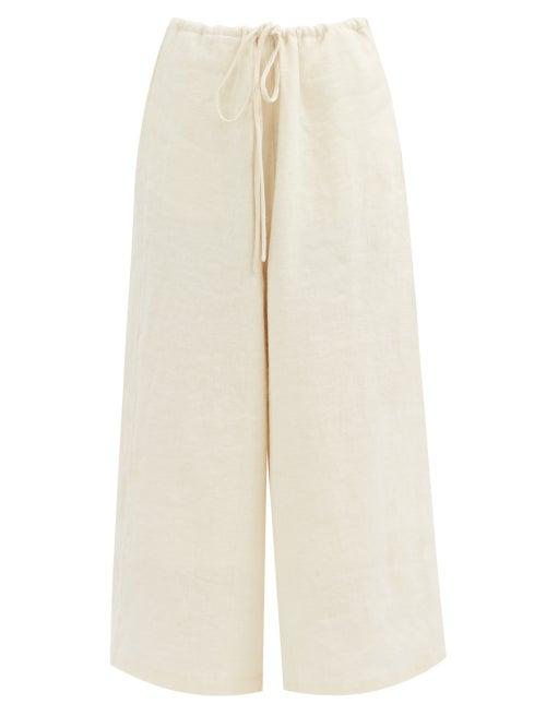 Matchesfashion.com Lauren Manoogian - Dormer Cropped Wide-leg Linen-blend Twill Trousers - Womens - Cream