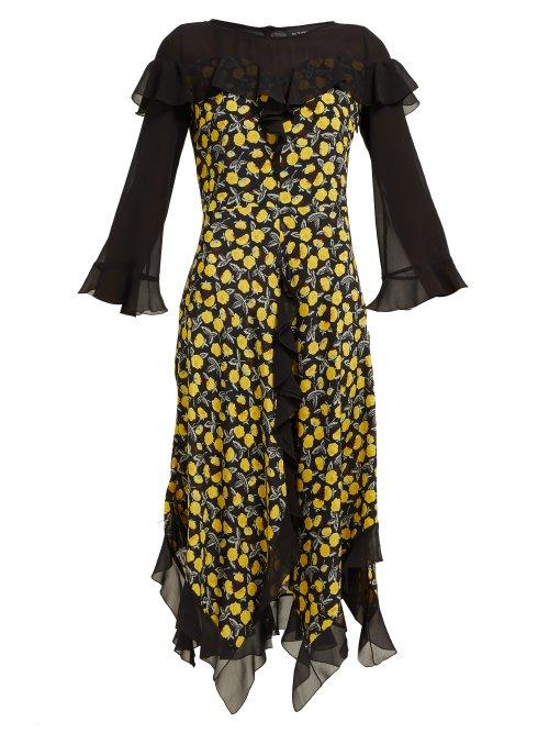 Matchesfashion.com Etro - Northumberland Floral Print Silk Midi Dress - Womens - Yellow Multi
