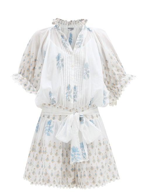 Matchesfashion.com Juliet Dunn - Floral-print Cotton-voile Mini Dress - Womens - Blue White