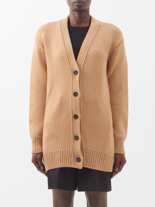 Jil Sander - Asymmetric Buttoned-back Wool Cardigan - Womens - Camel