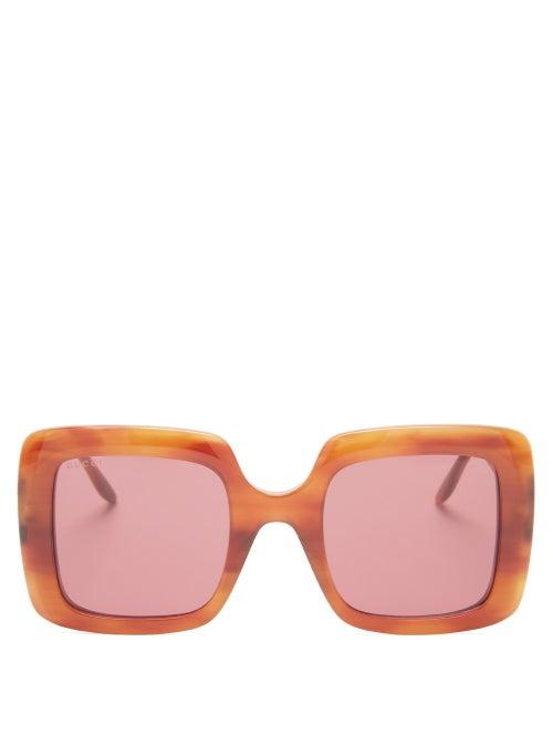 Matchesfashion.com Gucci - Gg Square Marbled-acetate Sunglasses - Womens - Tortoiseshell