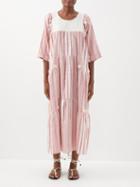 Vika 2.0 - Striped Organic-cotton Midi Kaftan Dress - Womens - Red Stripe