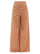Matchesfashion.com Zimmermann - Polka-dot Silk-charmeuse Wide-leg Trousers - Womens - Brown Print