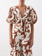 Rhode - Cheryl Printed Linen-blend Crop Top - Womens - Brown Print