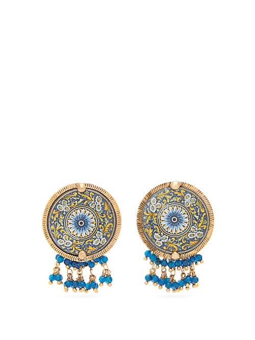 Matchesfashion.com Rosantica By Michela Panero - Sicilia Beaded Tile Clip Earrings - Womens - Blue Multi