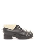 Matchesfashion.com Gucci - Shearling Trimmed Spiked Leather Boots - Womens - Black Silver