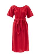 Ladies Beachwear Mara Hoffman - Aliz Belted Gathered Linen-blend Midi Dress - Womens - Red
