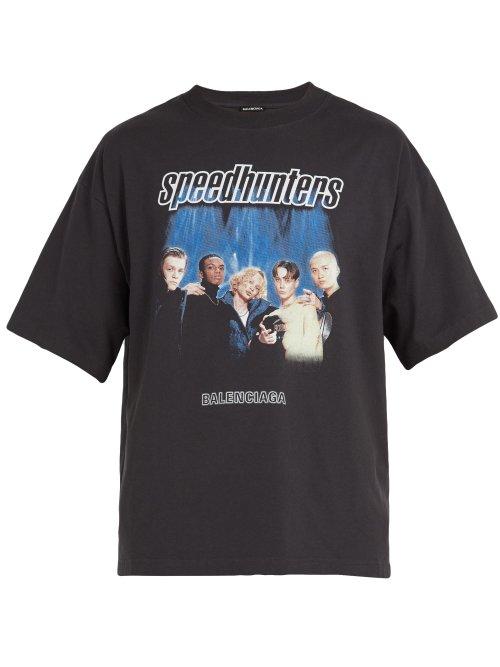 Matchesfashion.com Balenciaga - Speedhunter Logo Print Cotton Jersey T Shirt - Mens - Black