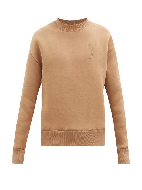 Matchesfashion.com Ami - Ami De Coeur-embroidered Cotton-blend Sweatshirt - Mens - Beige