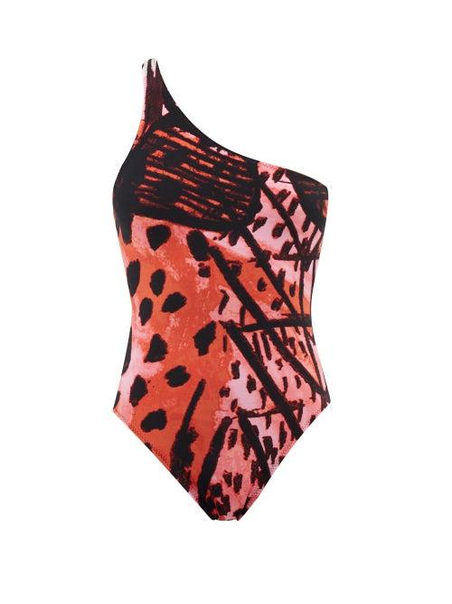 Norma Kamali - Mio One-shoulder Printed Swimsuit - Womens - Red Print