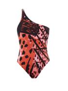 Norma Kamali - Mio One-shoulder Printed Swimsuit - Womens - Red Print