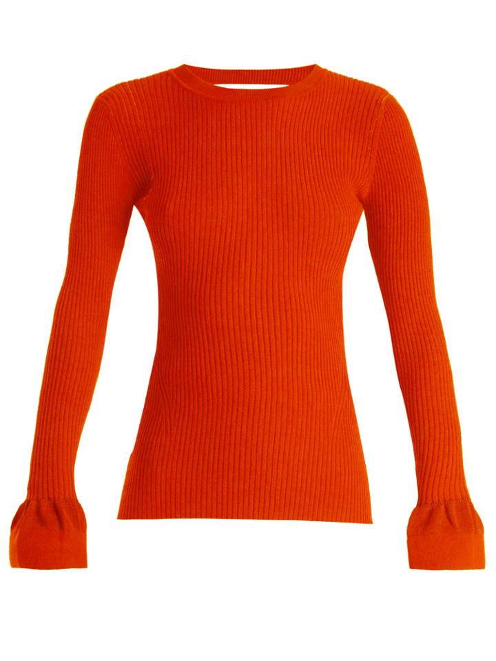 Diane Von Furstenberg Fluted-cuff Cotton-blend Ribbed Sweater