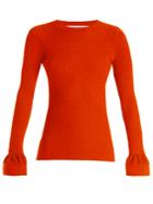 Diane Von Furstenberg Fluted-cuff Cotton-blend Ribbed Sweater