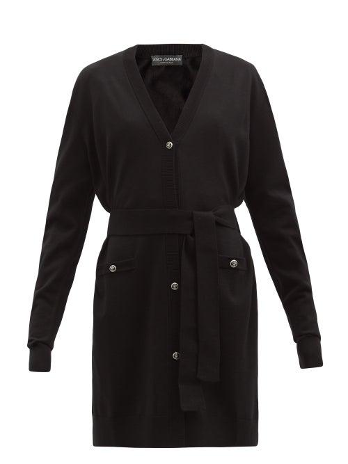 Matchesfashion.com Dolce & Gabbana - Logo-button Wrap Merino-wool Cardigan - Womens - Black
