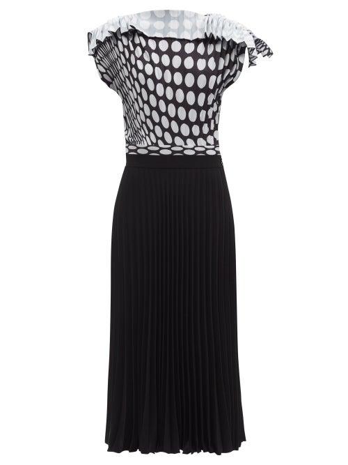 Matchesfashion.com Mm6 Maison Margiela - Polka-dot Pleated Crepe Dress - Womens - Black Grey