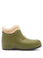 Matchesfashion.com Gucci - Crossby Zumi-plaque Shearling-lined Rubber Boots - Womens - Green