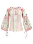 D'ascoli - Flora Floral-print Cotton-khadi Blouse - Womens - Pink Multi