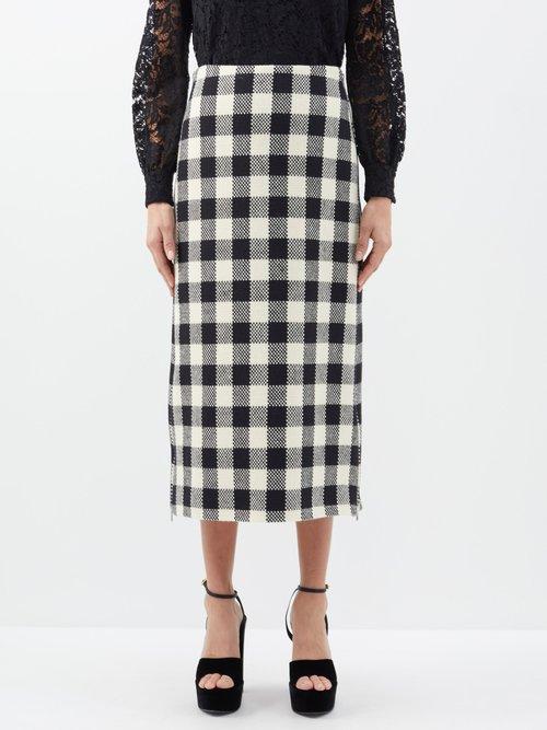 Gucci - Checked Wool Midi Skirt - Womens - Black Cream