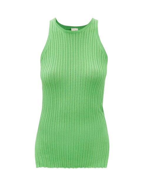 Petar Petrov - Teo Slit-hem Ribbed-silk Tank Top - Womens - Green