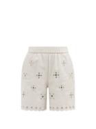Matchesfashion.com Redvalentino - Cutout-embroidered Leather Shorts - Womens - White