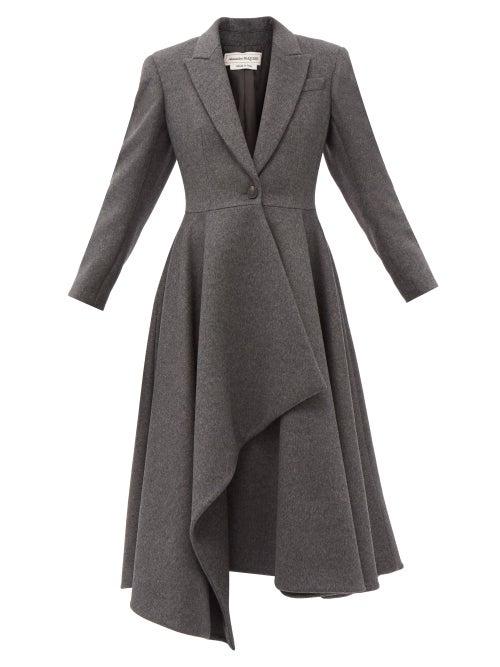 Alexander Mcqueen - Draped Belted Wool-blend Felt Coat - Womens - Dark Grey