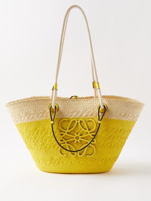 Loewe Paula's Ibiza - Anagram-logo Coated-raffia Basket Bag - Womens - Yellow White