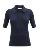 Matchesfashion.com Proenza Schouler White Label - Double-placket Silk-blend Polo Shirt - Womens - Navy Multi