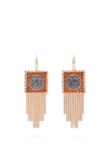 Matchesfashion.com Francesca Villa - Pure Numbers Sapphire & 18kt Rose Gold Earrings - Womens - Orange