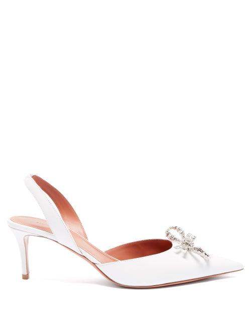 Ladies Shoes Amina Muaddi - Rosie Crystal-buckle Leather Slingback Pumps - Womens - White