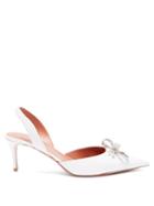 Ladies Shoes Amina Muaddi - Rosie Crystal-buckle Leather Slingback Pumps - Womens - White