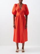 Three Graces London - Fiona Puff-sleeve Cotton Midi Dress - Womens - Red
