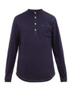 Matchesfashion.com Oliver Spencer - Swanfield Long Sleeve Cotton Jersey Henley Top - Mens - Navy