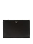 Matchesfashion.com Prada - Logo Plaque Saffiano Leather Pouch - Mens - Black