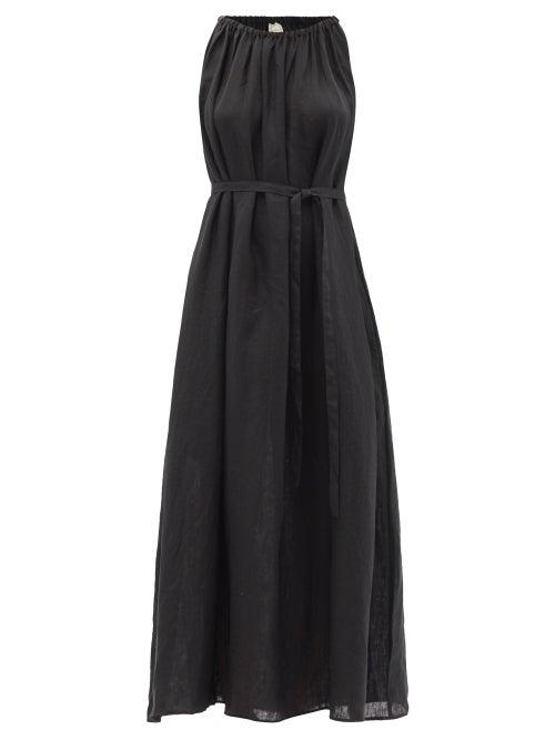 Deiji Studios - Totem Gathered Linen Maxi Dress - Womens - Black