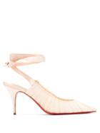 Matchesfashion.com Christian Louboutin - Goya Ruban Pleated Tulle Pumps - Womens - Light Pink