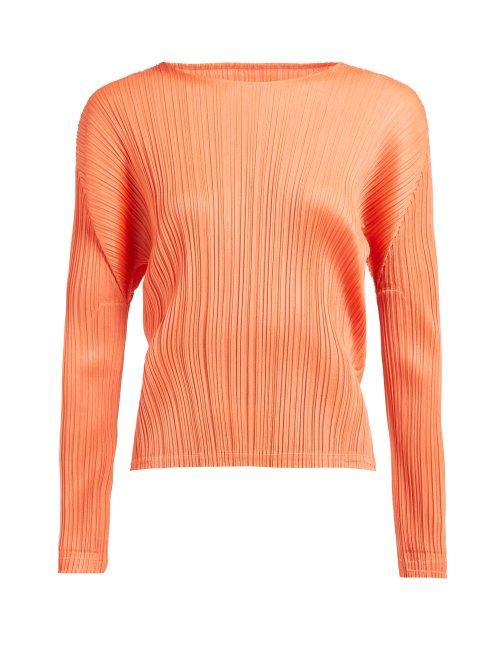 Matchesfashion.com Pleats Please Issey Miyake - Round Neck Pleated Top - Womens - Coral