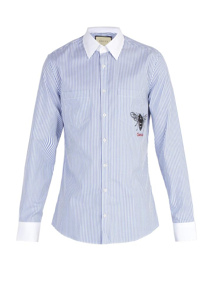 Gucci Bee-print Striped Cotton Shirt