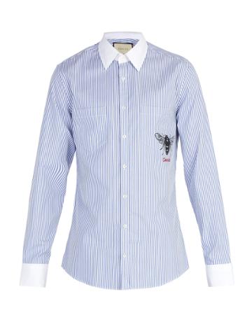 Gucci Bee-print Striped Cotton Shirt
