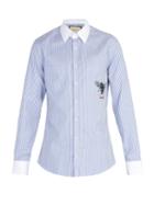 Gucci Bee-print Striped Cotton Shirt
