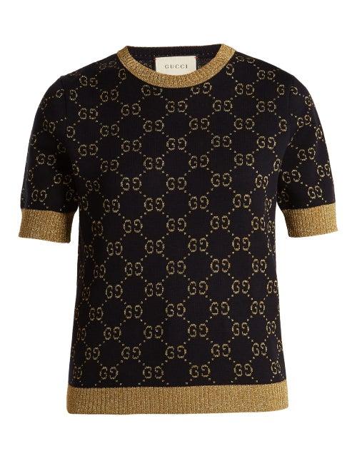 Gucci - Gg Jacquard-knit Cotton-blend Sweatshirt - Womens - Blue