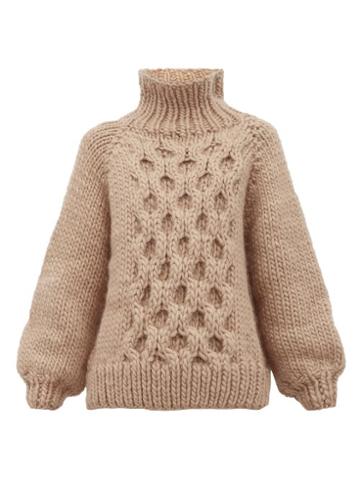 Matchesfashion.com I Love Mr Mittens - Honeycomb Knit Wool Sweater - Womens - Beige