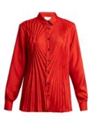 Matchesfashion.com Maison Margiela - Pleated Satin Blouse - Womens - Red