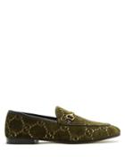 Matchesfashion.com Gucci - Jordaan Logo Jacquard Velvet Loafers - Womens - Khaki