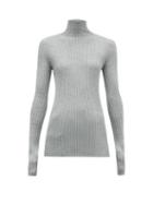 Matchesfashion.com Jil Sander - High Neck Wool Blend Ribbed Sweater - Womens - Light Grey
