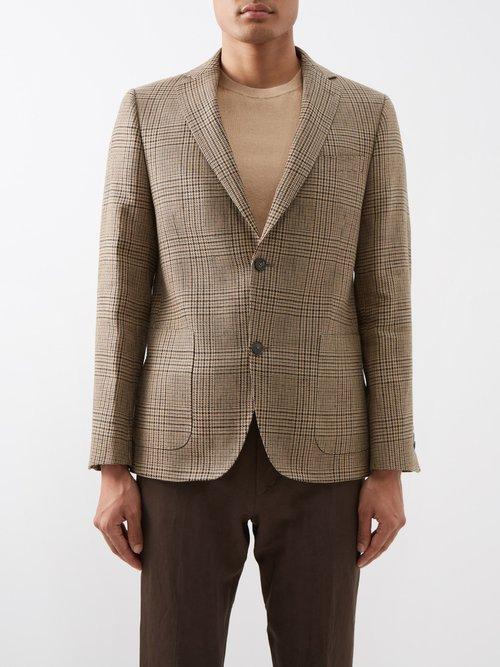 Officine Gnrale - Prince Of Wales-check Linen Blazer - Mens - Beige Multi
