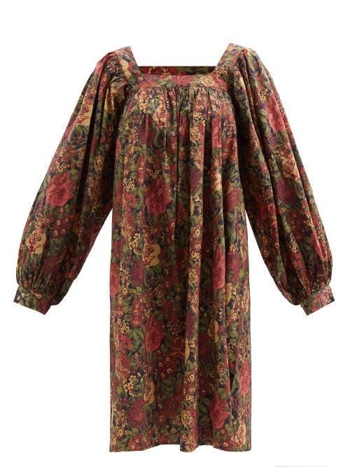 Batsheva - X Laura Ashley Beaumaris Floral-print Cotton Dress - Womens - Orange Multi