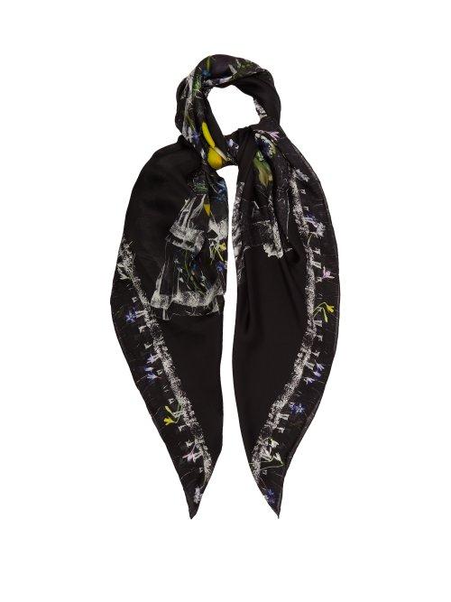 Matchesfashion.com Alexander Mcqueen - Ophelia Floral Print Silk Scarf - Womens - Black