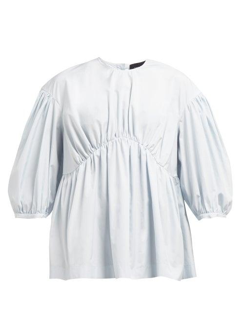 Matchesfashion.com Simone Rocha - Gathered Poplin Top - Womens - Blue