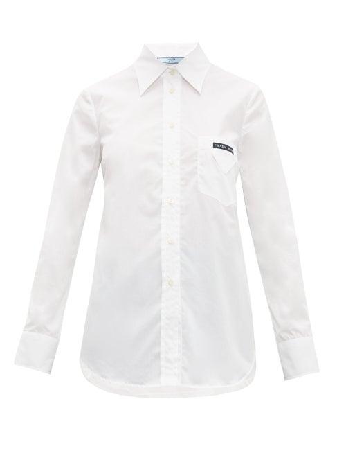 Matchesfashion.com Prada - Logo Patch Cotton Poplin Shirt - Womens - White Multi