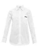 Matchesfashion.com Prada - Logo Patch Cotton Poplin Shirt - Womens - White Multi